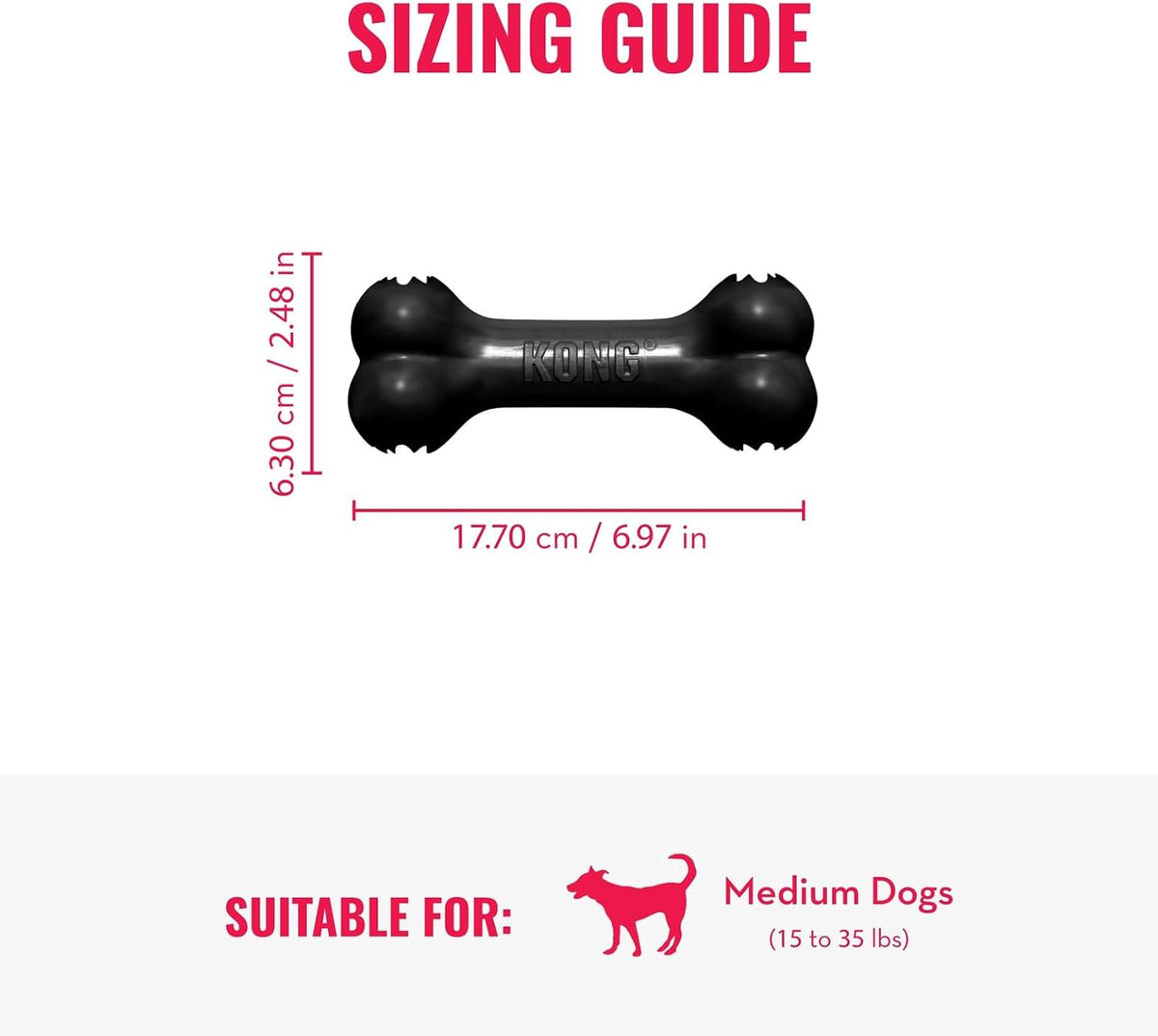 KONG - Extreme Goodie Bone - KONG's Most Durable Natural Rubber Dog Bone for Power Chewers - Black - For Medium Dogs