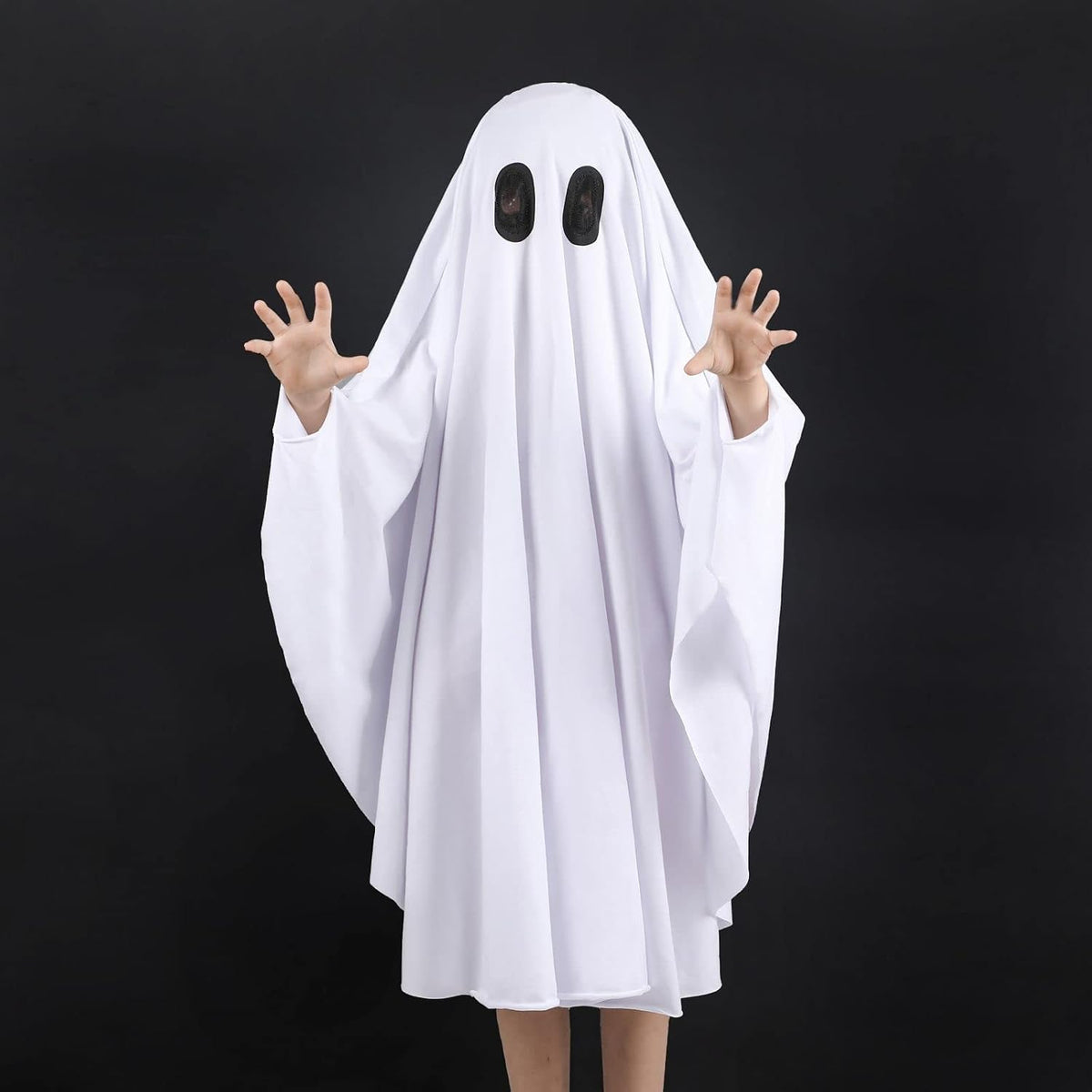 Noubeau Unisex Kid Ghost Costume Girl Halloween Fancy Dress Cosplay Boy White Boo Ghost Cloak Child Spooky Trick-or-Treating(White,3-5 Years)