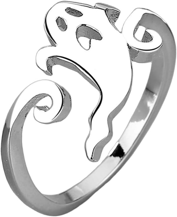Halloween Black Witch Hat Ghost Band Rings for Women Silver Plated Adjustable Pumpkin Broom Witch Open Wrap Finger Ring Expandable Comfort Fit Fashion Holiday Jewelry for Theme Party