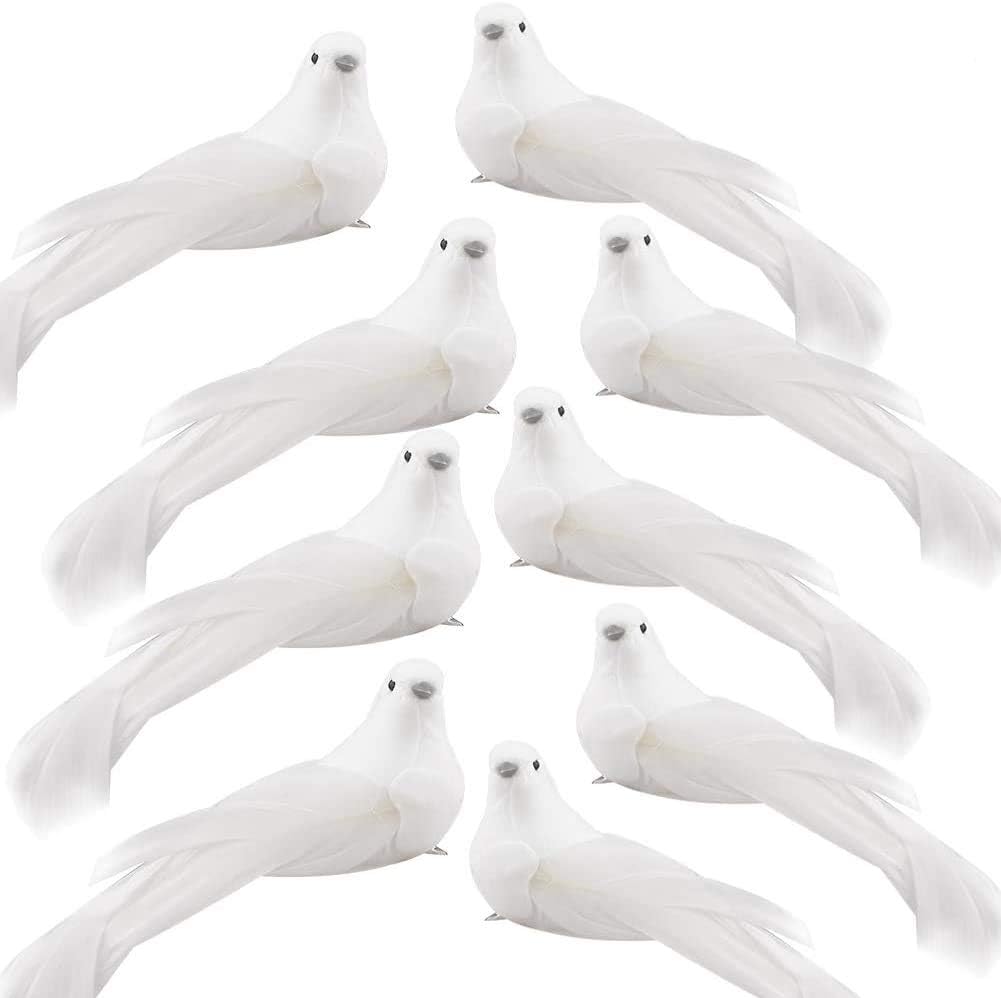 UWIOFF 12 Pcs Artificial White Dove Birds Clip On Christmas Tree Ornament