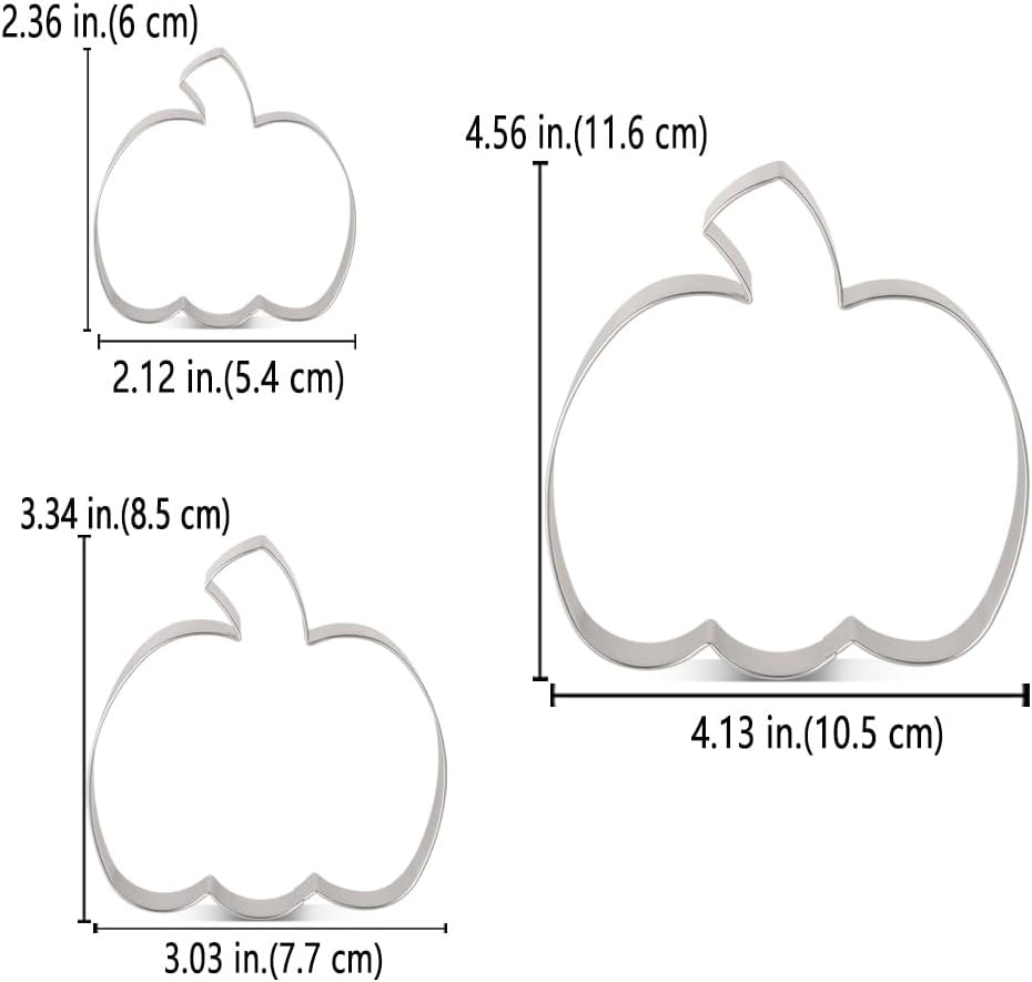 LILIAO Pumpkin Cookie Cutters 3-Pc Set, 3 Sizes: 4.56", 3.34", 2.36"