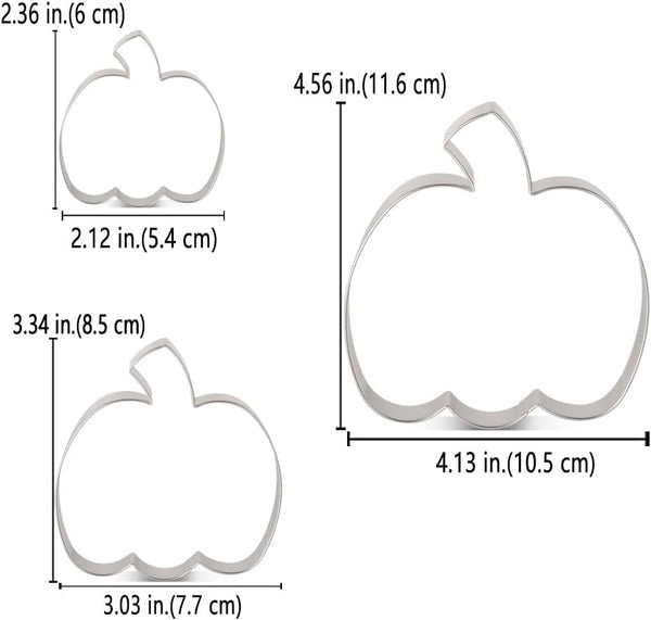 LILIAO Pumpkin Cookie Cutters 3-Pc Set, 3 Sizes: 4.56", 3.34", 2.36"