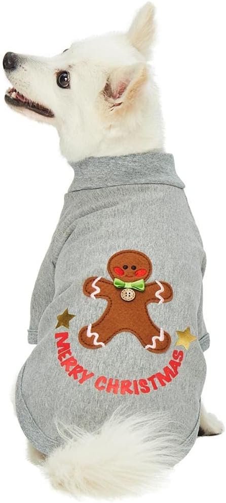 Blueberry Pet Soft & Comfy Merry Christmas Holiday Festive Gingerbread Man Pullover Turtleneck Fall Winter Dog Sweatshirt Coat, Back Length 10", Warm Clothes for Small Dogs