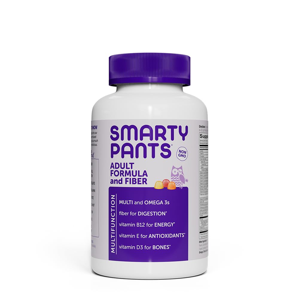 SmartyPants Plus Multi & Omegas Men and Women's Multivitamin Gummies with Omega 3 DHA/EPA, Vitamin D3, C, B12, B6, A, K, Zinc, Biotin, Clean Label, Three Fruit Flavors, 90 Count (30 Day Supply)