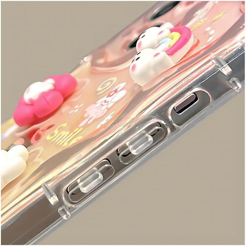 Designed for iPhone Case,Cute Rainbow Rabbit Duck Kawaii Cartoon Animal Wristband Strap Bracelet Chain Soft Shockproof Cover Phone Case (Pink,iPhone 15)