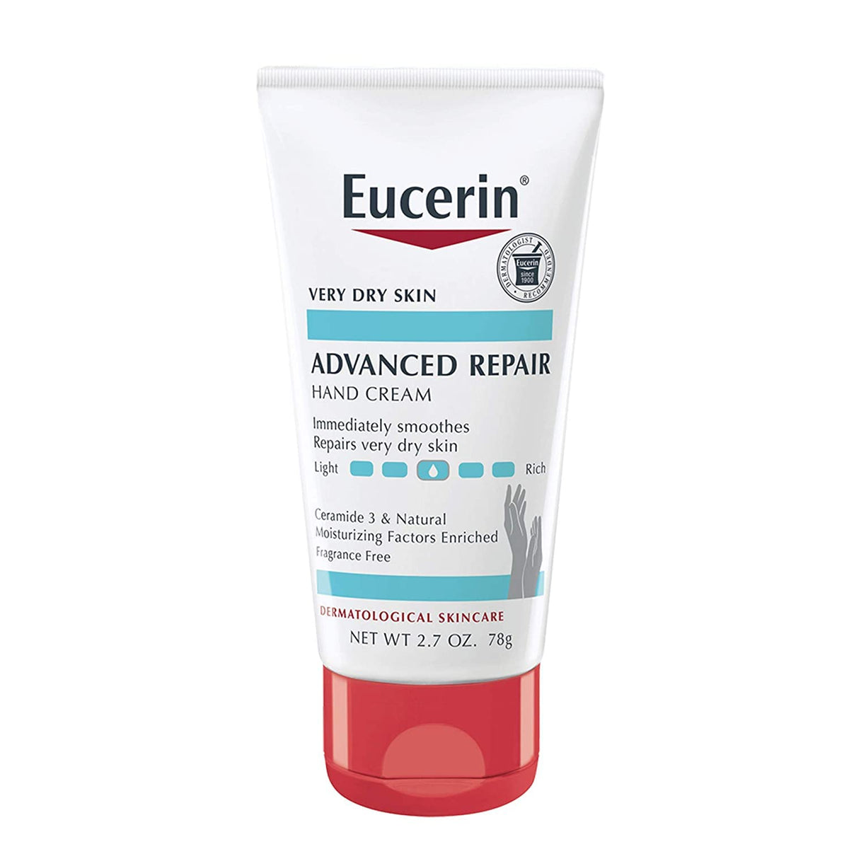 Eucerin Advanced Repair Hand Cream, Urea Enriched, Unscented Moisturizer for Dry Hands, Travel Size Hand Cream, 2.7 OZ Tube, Pack of 3