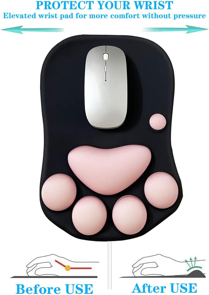 WESAPPINC Cat Paw Mouse Pad with Wrist Support Soft Silicone Wrist Rests Non Slip Ergonomic Mousepad for Office Computer Gaming Desk Decor (10.7x7.8x0.9'') (Black Cherry), large