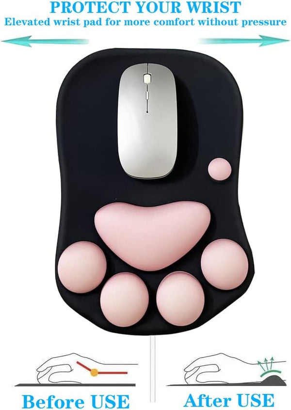 WESAPPINC Cat Paw Mouse Pad with Wrist Support Soft Silicone Wrist Rests Non Slip Ergonomic Mousepad for Office Computer Gaming Desk Decor (10.7x7.8x0.9'') (Black Cherry), large