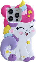 3D Cute Unicorn Soft Case for iPhone 13/iPhone 14 6.1 inch, 3D Cute Cartoon Kawaii Fashion Character Unicorn Horse Shape Kids Girls Women Soft Silicone Case