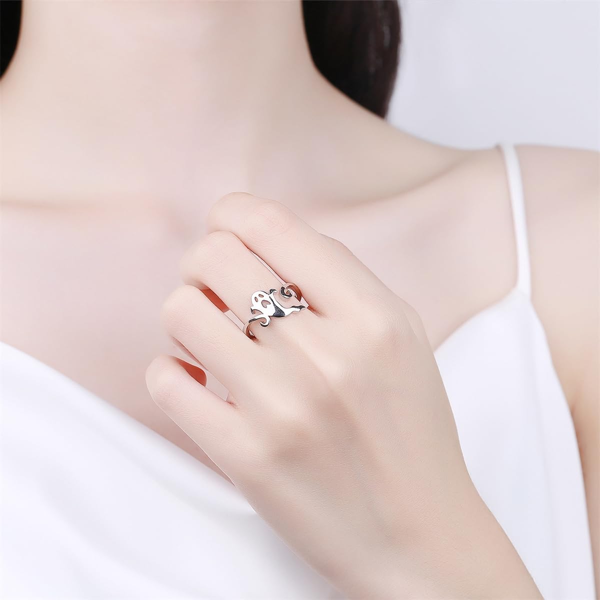 Halloween Black Witch Hat Ghost Band Rings for Women Silver Plated Adjustable Pumpkin Broom Witch Open Wrap Finger Ring Expandable Comfort Fit Fashion Holiday Jewelry for Theme Party