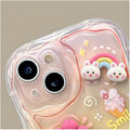 Designed for iPhone Case,Cute Rainbow Rabbit Duck Kawaii Cartoon Animal Wristband Strap Bracelet Chain Soft Shockproof Cover Phone Case (Pink,iPhone 15)