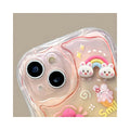 Designed for iPhone Case,Cute Rainbow Rabbit Duck Kawaii Cartoon Animal Wristband Strap Bracelet Chain Soft Shockproof Cover Phone Case (Pink,iPhone 15)