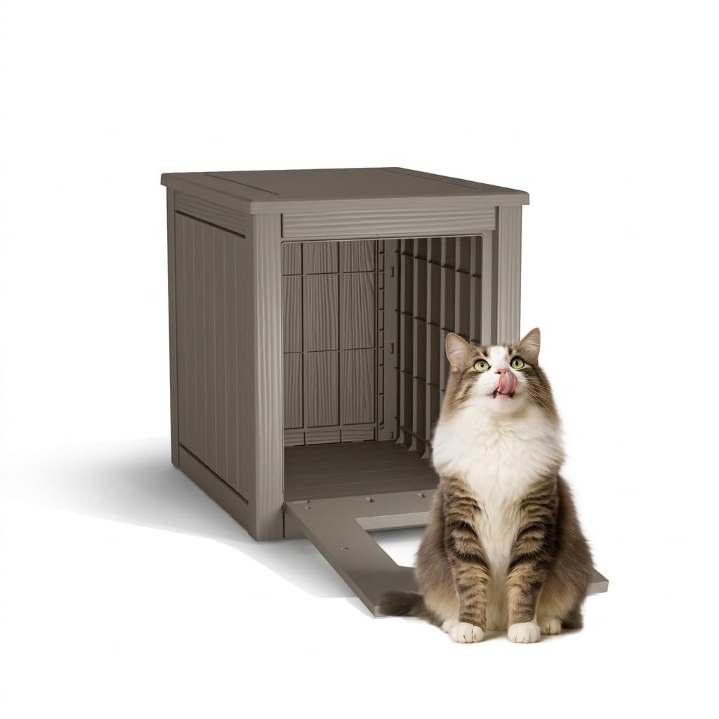 DRATO Outdoor Cat House -Weatherproof Resin Cat Houses for Cats, Durable, Easy Assembly,cat Igloo Outdoor，Durable & Insulated Shelter for Garden, Patio, or Backyard（Black，18.46 * 23.62 * 21.42）
