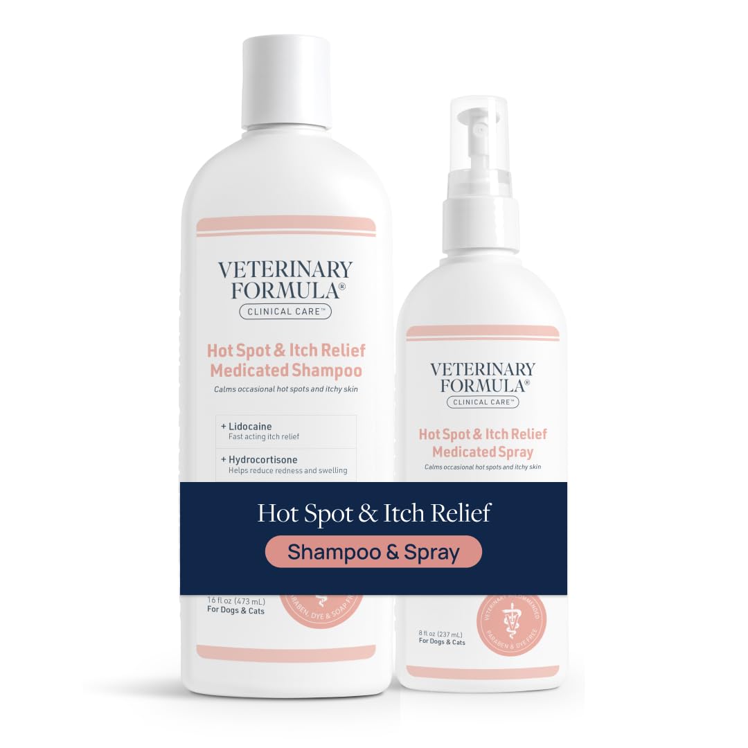 Veterinary Formula Clinical Care Hot Spot & Itch Relief Medicated Shampoo for Dogs and Cats 16oz – Helps Alleviate Sensitive Skin, Scratching, and Licking of Coat
