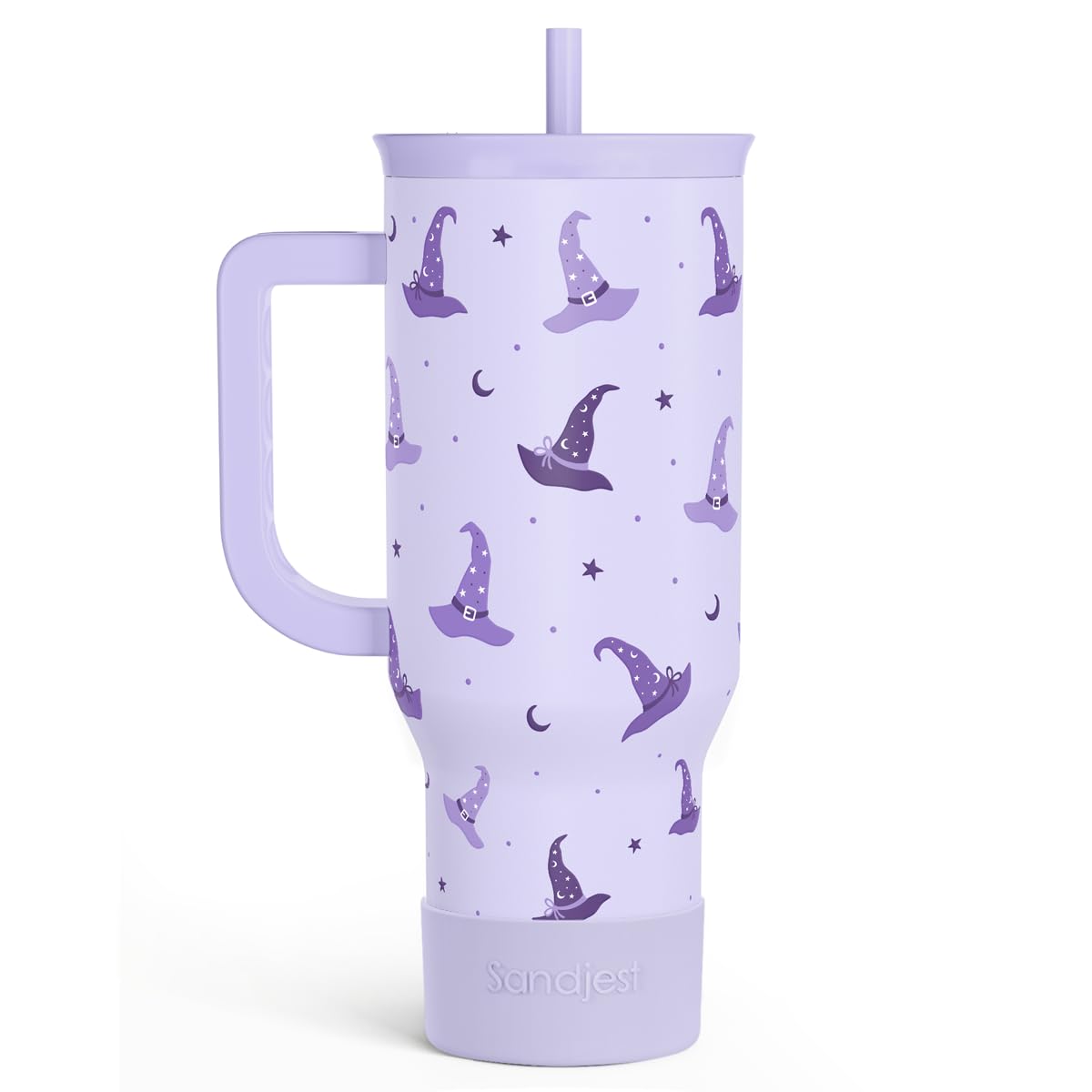 SANDJEST Pumpkin Tumbler with Handle and Straw 40oz – Stainless Sleel Slider Tumbler Travel Coffee Mug for Women - Gift Idea for Fall Autumn Halloween