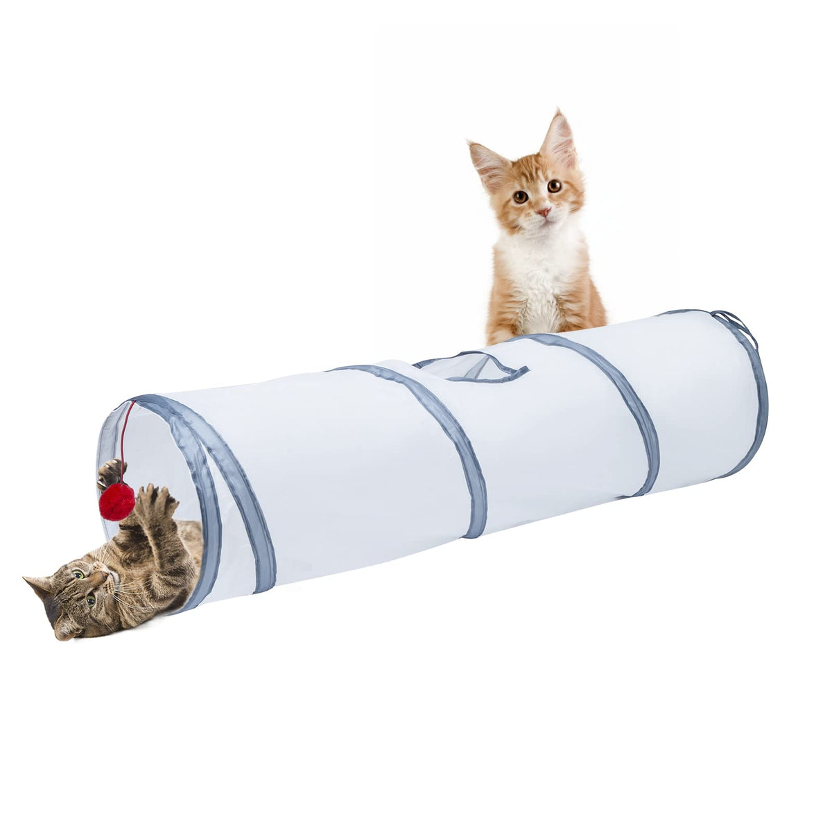 Sheldamy Cat Tunnel, S-2-Way Cat Tunnels for Indoor Cats, Collapsible Cat Play Tunnel, Interactive Toy Maze Cat House with 1 Play Ball for Cats, Puppy, Kitty, Kitten, Rabbit (Blue & Black)