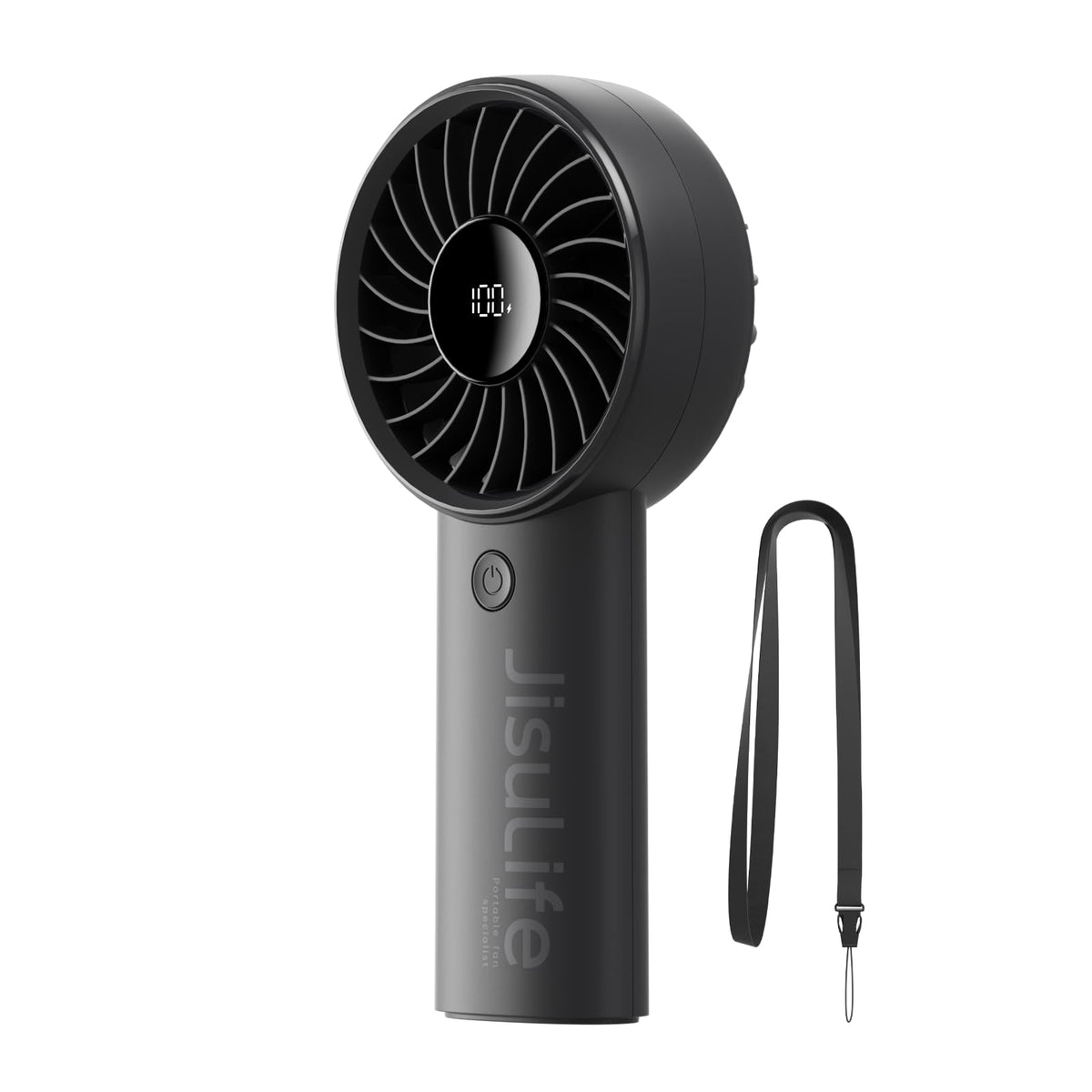 JISULIFE Handheld Portable Fan, 5000mAh Stronger and Longer-Lasting Battery | 5 Speeds, 12-Blade Turbo For Powerful Wider Wind, LED Display, Rechargeable Personal Fan for Travel Concerts Makeup-Black