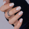 CurvLife Milky White Square Press on Nails Short, Soft Gel Fake Nails with Clean Nude Apricot Design Full Cover False Nails Glossy Nude Glue on Nails Artificial Stick on Nails for Women