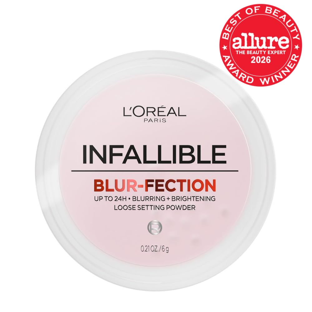 L'Oreal Paris Infallible Blur-fection Longwear Loose Setting Powder, Blurring Face Powder With Up to 24HRs of Wear, Brightening Light Pink, 1 Kit