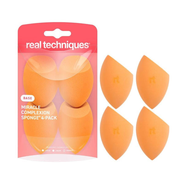 Real Techniques Miracle Complexion Sponge, 4 Pack, For Applying Liquid & Cream Foundation, Skin Tint & Concealer, Makeup Blending Sponge, Natural Finish, Latex-Free & Cruelty-Free