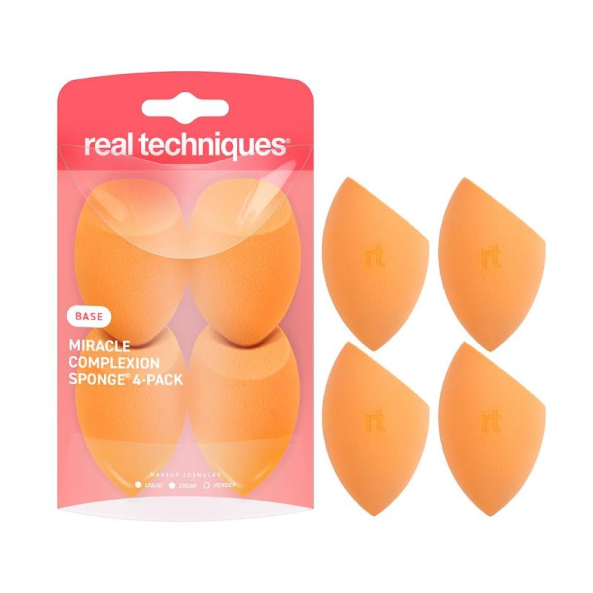 Real Techniques Miracle Complexion Sponge, 2 Pack, For Applying Liquid & Cream Foundation, Skin Tint & Concealer, Makeup Blending Sponge, Natural Finish, Latex-Free & Cruelty-Free