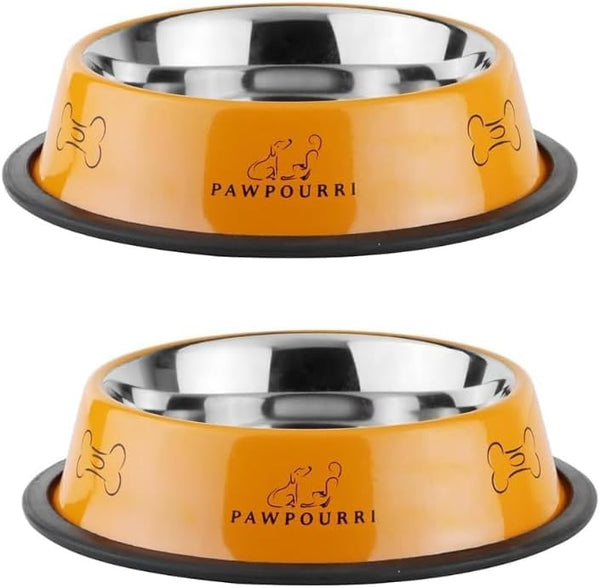 2Pc Stainless Steel Dog Bowls Set - Non-Slip Food and Water Bowl 16 Oz - Dishwasher-Safe, Rust Resistant Steel Pet Bowls for Small Dogs & Puppies | Durable Dog Feeding Bowl - Orange