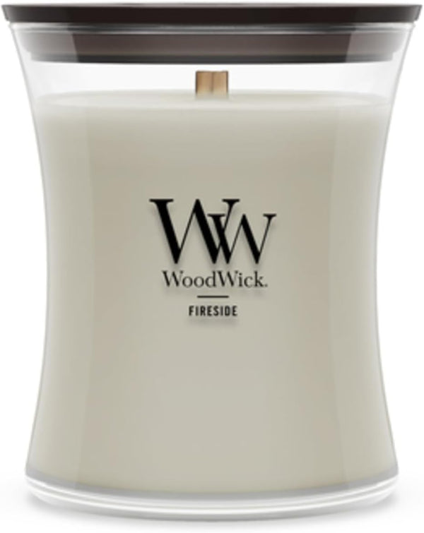 WoodWick Fireside Holiday Candle Gifts for Women and Men, 9.7 oz Medium Hourglass Candle with Crackling Wick