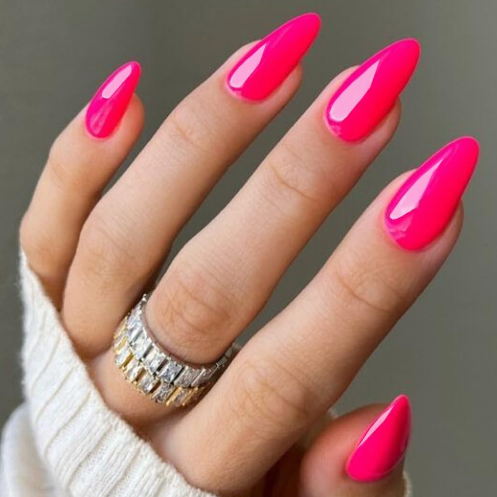 GLAMERMAID Cherry Red Press on Nails Medium Almond, Handmade Jelly Soft Gel Dark Red Glue on Nails Stiletto, Burgundy Emo Fake Nails Short Oval, Reusable Acrylic Stick on False Nails Kit for Women