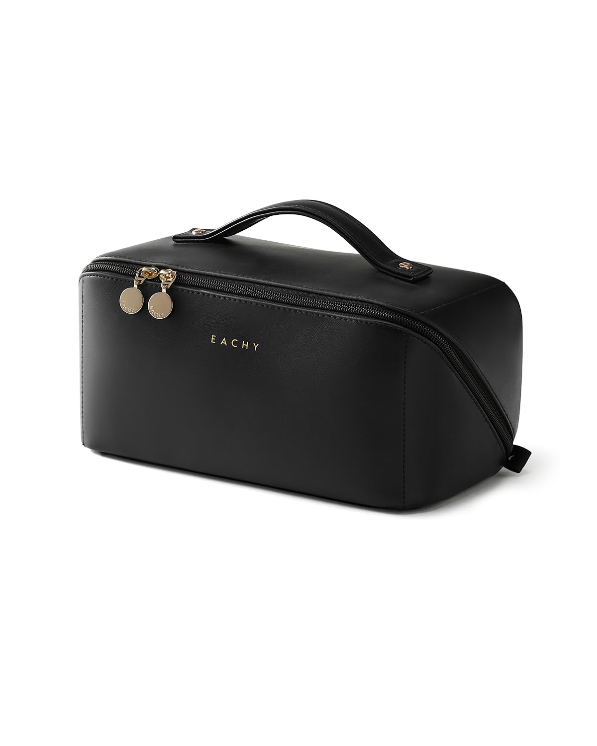 EACHY Travel Makeup Bag, Large Capacity Cosmetic Bag for Women, Waterproof PU Leather, Flat Open Portable Toiletry Bag for Skincare, Brushes & Travel Essentials