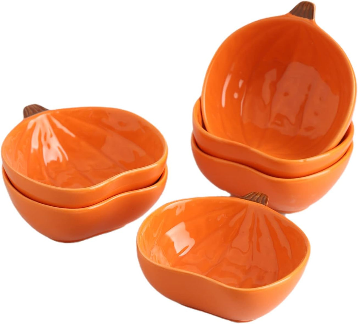 Orange Pumpkin Bowls, 6 oz Ceramic Ramekins, Set of 6