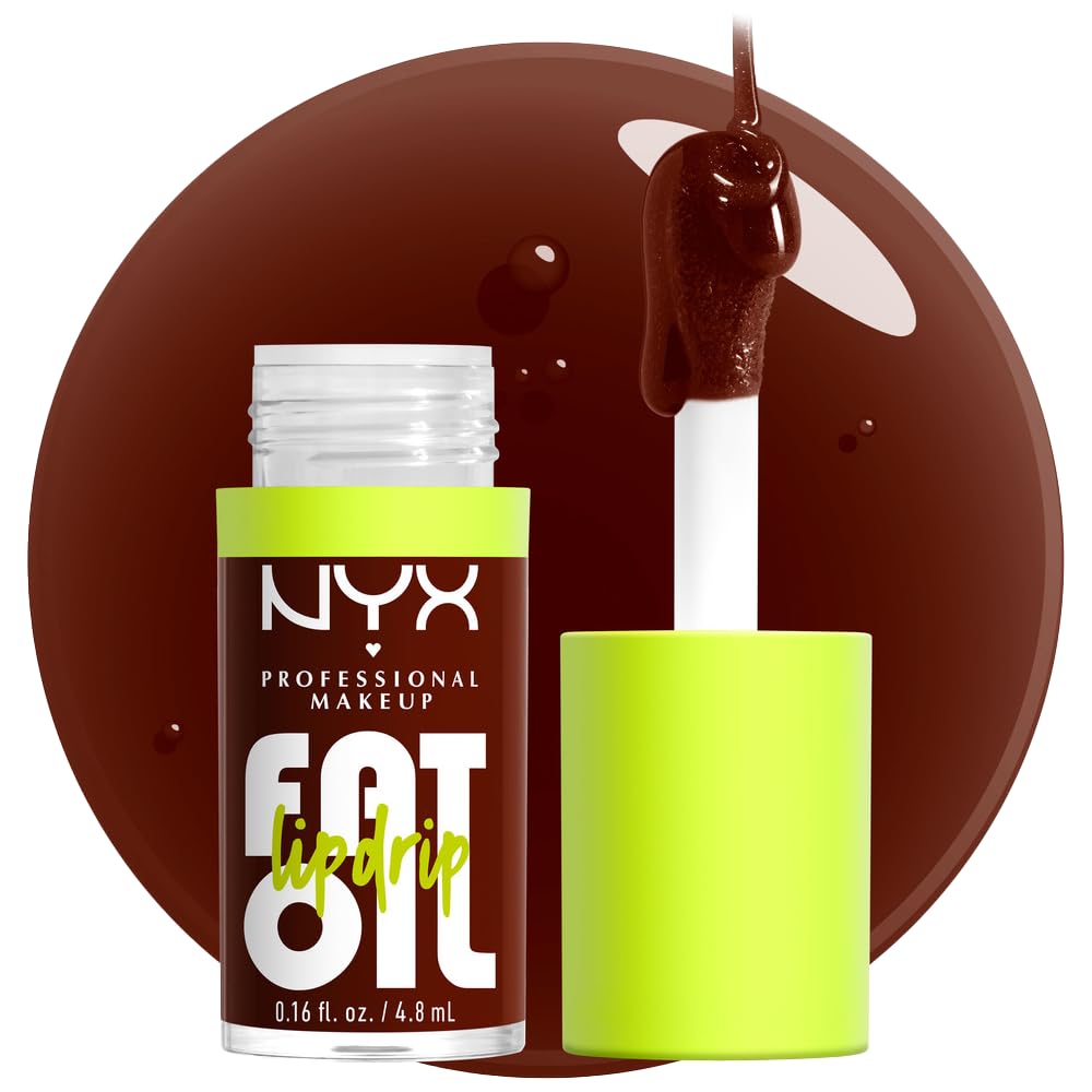 NYX PROFESSIONAL MAKEUP Fat Oil Lip Drip, Moisturizing Lip Oil Gloss, Vegan Tinted Formula, Up to 12 HR Hydration - Newsfeed (Rose Nude)