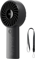 JISULIFE Handheld Portable Fan, 5000mAh Stronger and Longer-Lasting Battery | 5 Speeds, 12-Blade Turbo For Powerful Wider Wind, LED Display, Rechargeable Personal Fan for Travel Concerts Makeup-Black