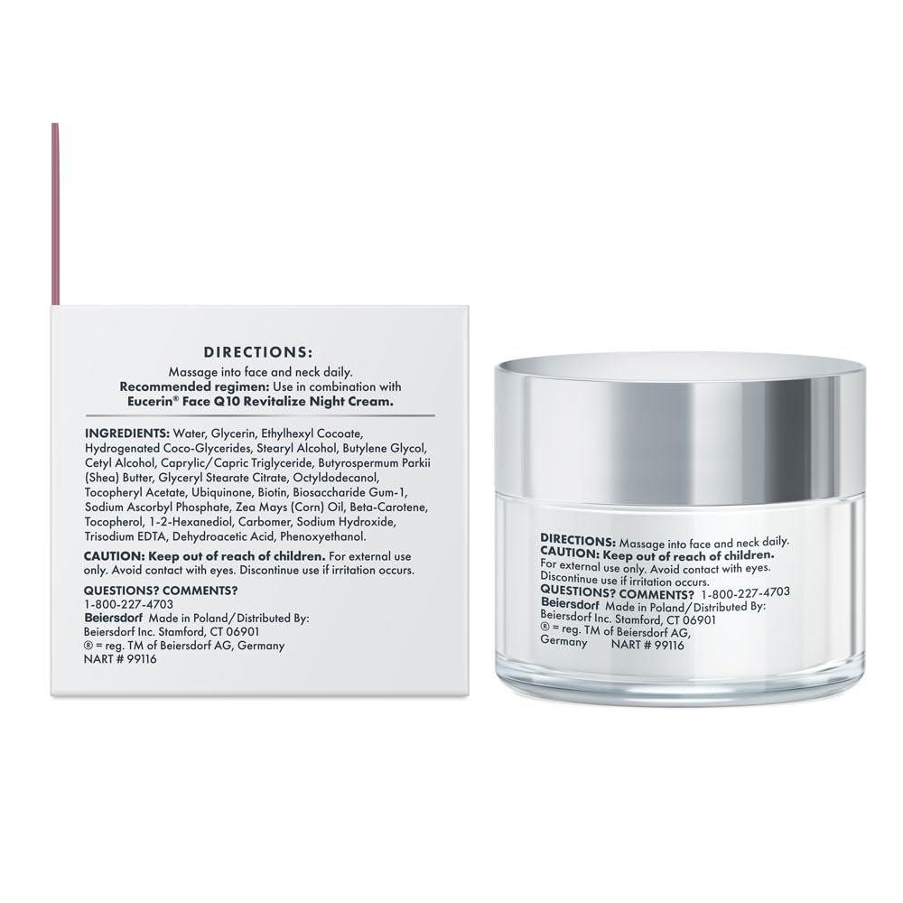 Eucerin Q10 Anti-Wrinkle Face Cream, Unscented Face Cream for Sensitive Skin, 1.7 Oz Jar