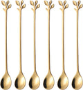 AnSaw 6-Piece Elegant Gold Leaf Long Handle Teaspoons - 7.4"