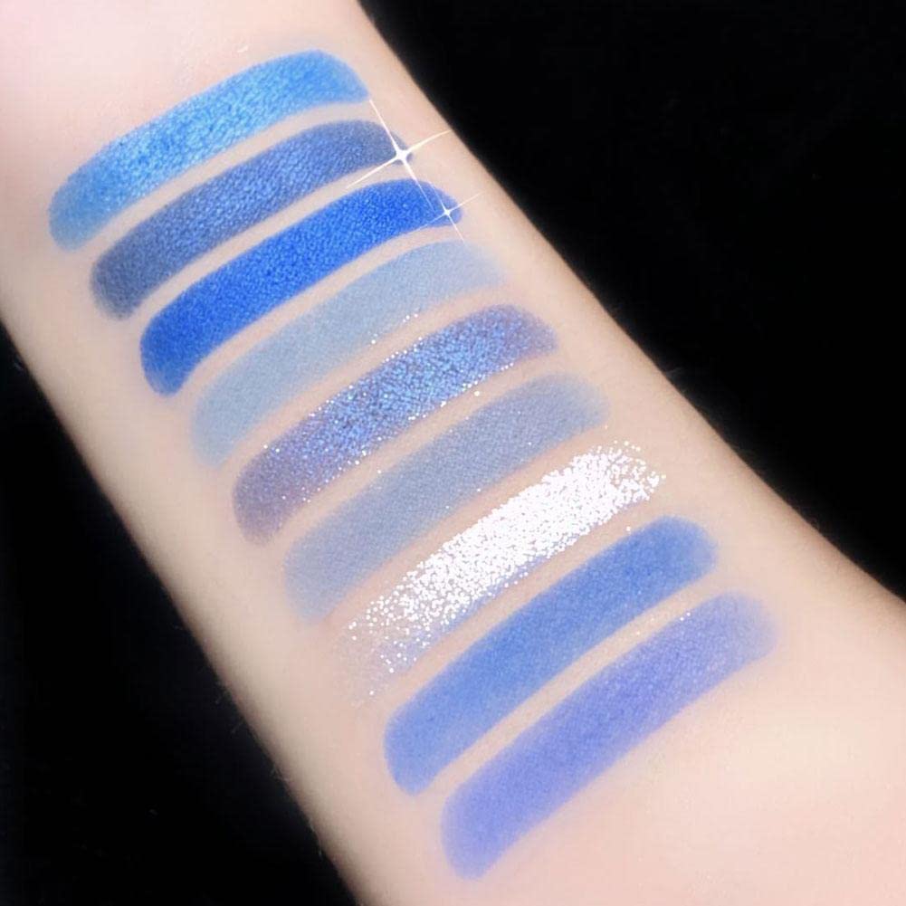 Go Ho 9 Colors Blue Eyeshadow Palette,Glitter Powder Makeup Palette
