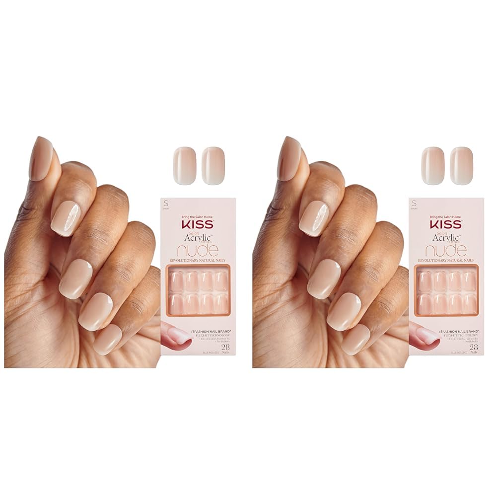 KISS Salon Acrylic Press On Nails, Nail glue included, 'Cashmere', French, Medium Size, Squoval Shape, Includes 28 Nails, 2g Glue, 1 Manicure Stick, 1 Mini file