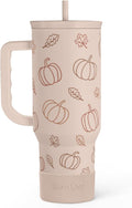 SANDJEST Pumpkin Tumbler with Handle and Straw 40oz – Stainless Sleel Slider Tumbler Travel Coffee Mug for Women - Gift Idea for Fall Autumn Halloween