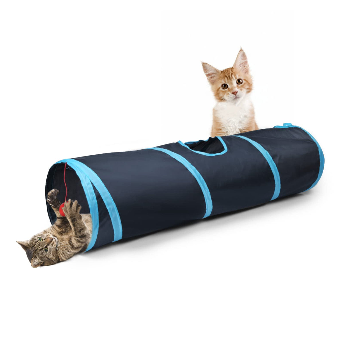 Sheldamy Cat Tunnel, S-2-Way Cat Tunnels for Indoor Cats, Collapsible Cat Play Tunnel, Interactive Toy Maze Cat House with 1 Play Ball for Cats, Puppy, Kitty, Kitten, Rabbit (Blue & Black)