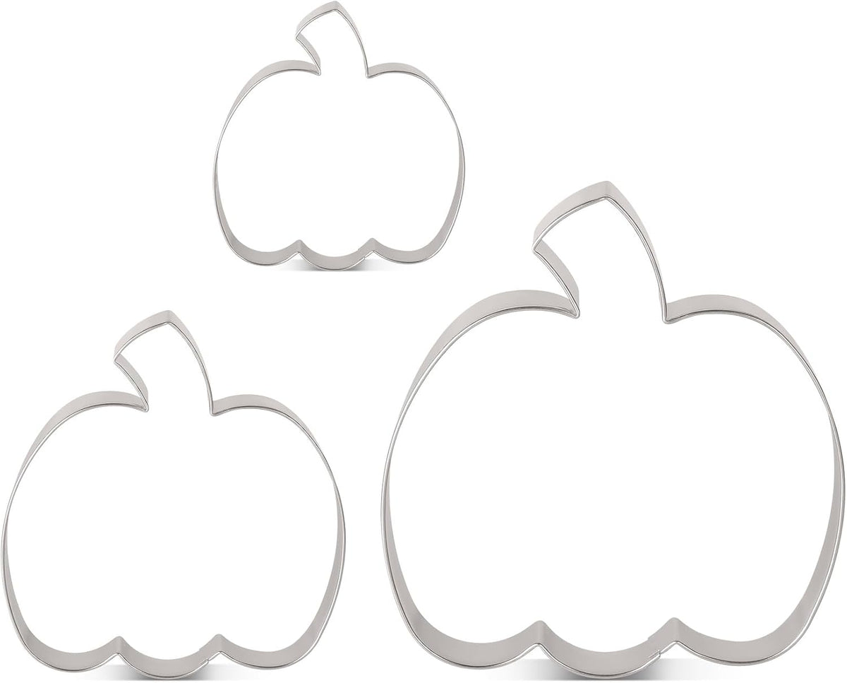 LILIAO Pumpkin Cookie Cutters 3-Pc Set, 3 Sizes: 4.56", 3.34", 2.36"