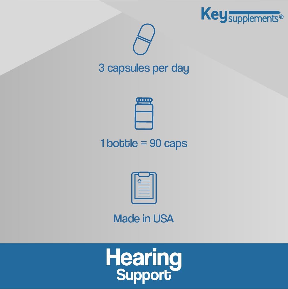 Key Supplements Hearing Support 90 Capsules, Tinnitus Relief for Ringing Ears