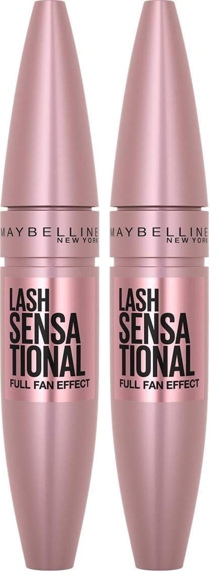 Maybelline Lash Sensational Washable Mascara, Lengthening and Volumizing for a Full Fan Effect, Blackest Black, 1 Count