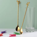 AnSaw 6-Piece Elegant Gold Leaf Long Handle Teaspoons - 7.4"