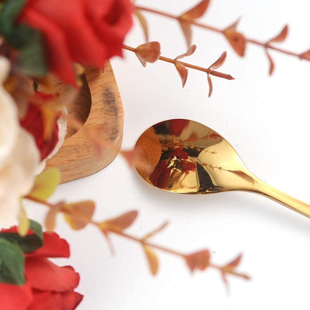 AnSaw 6-Piece Elegant Gold Leaf Long Handle Teaspoons - 7.4"