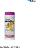 Petkin Jumbo Pet Ear Wipes, 80 Extra Moist Wipes - Soothing & Deodorizing Pet Ear Cleaner to Remove Dirt, Odor, & Wax - Safe, Convenient, & Easy to Use Pet Wipes for Dogs, Cats, Puppies & Kittens
