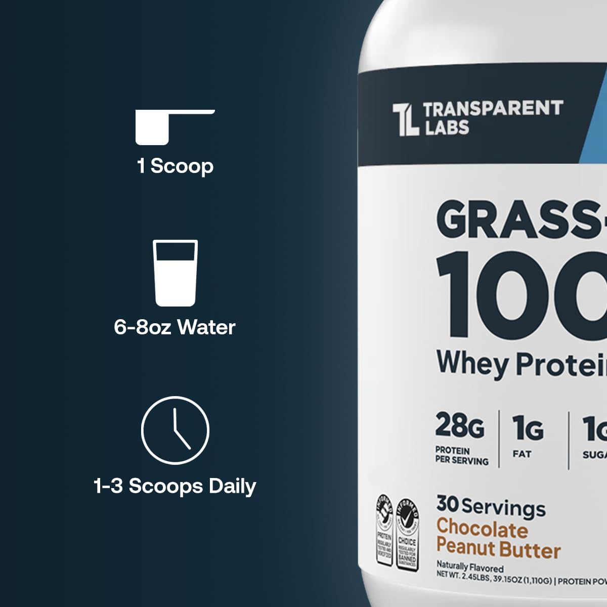 Transparent Labs Grass-Fed Whey Protein Isolate - Naturally Flavored, Gluten Free Whey Protein Powder with 28g of Protein per Serving & 9 Amino Acids - 30 Servings, Chocolate Peanut Butter