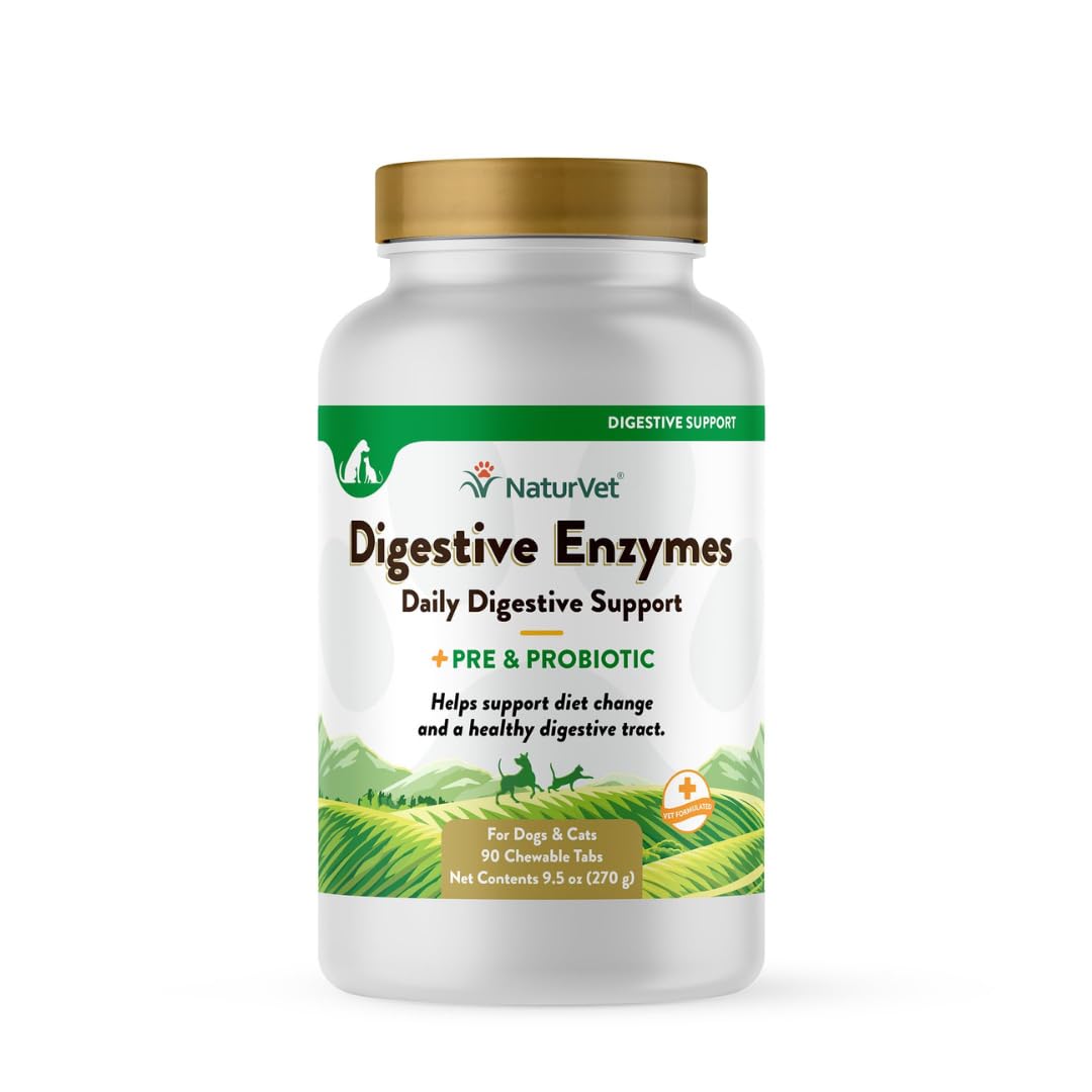 NaturVet – Digestive Enzymes - Plus Probiotics & Prebiotics – Helps Support Diet Change & A Healthy Digestive Tract – for Dogs & Cats (Soft Chews, 120 Count)