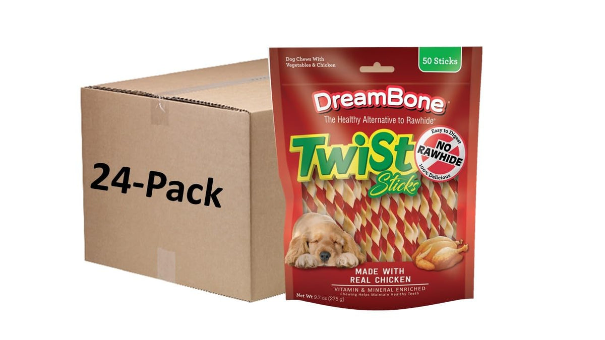 DreamBone Twist Sticks Chews for Dogs, Treat Your Dog to Easy-to-Digest Rawhide-Free Chews Made with Real Vegetables and Chicken, 50 Count
