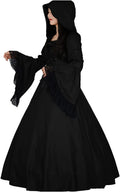 Jeufoin Women's Gothic Victorian Witch Vampire Dress Medieval Renaissance Halloween Cosplay Hooded Costume