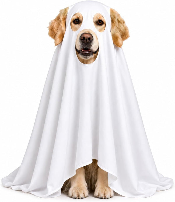 Halloween Ghost Dog Costume Glow Eyes Breathable Outfit for Medium Dogs