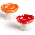 Orange Mushroom Cat Bowl, Elevated Ceramic Bowl for Cats